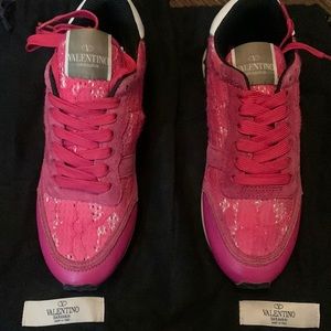 Valentino Garavani pink lace sneakers